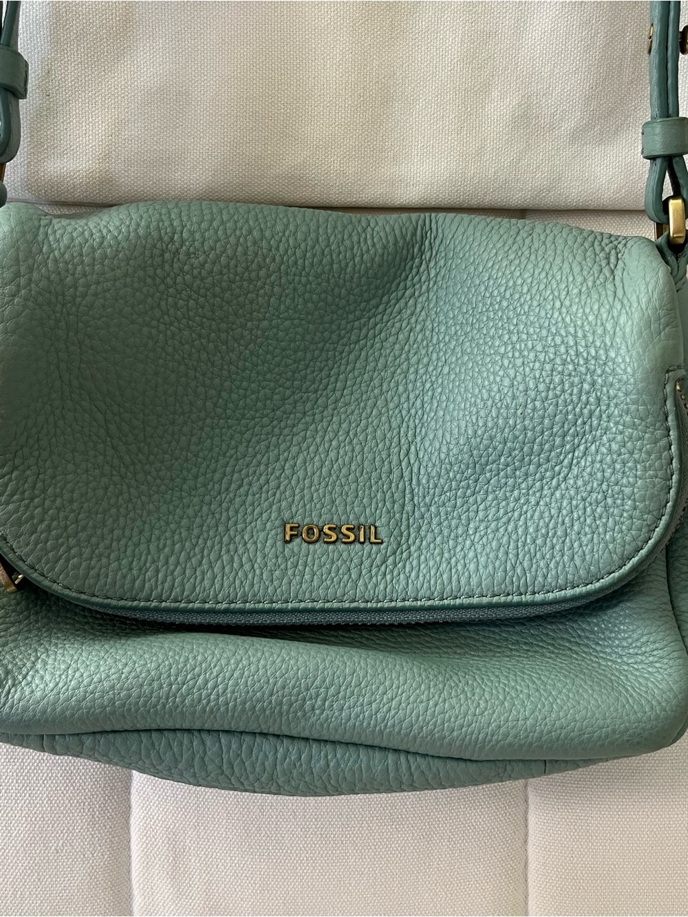 Fossil Women's Pebbled Leather Crossbody Bag in Mint Green
